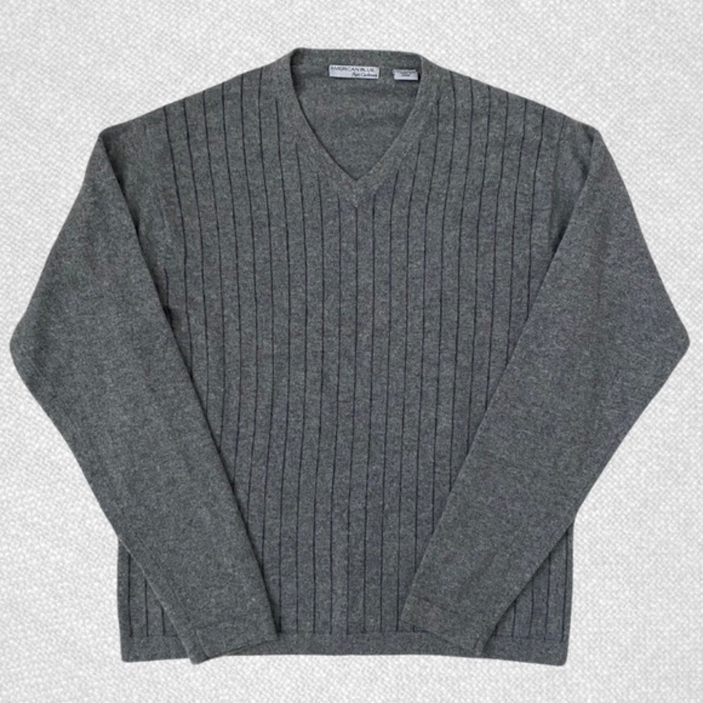 American Blue Men's 100% Cashmere Gray V-Neck Pullover Sweater Size M